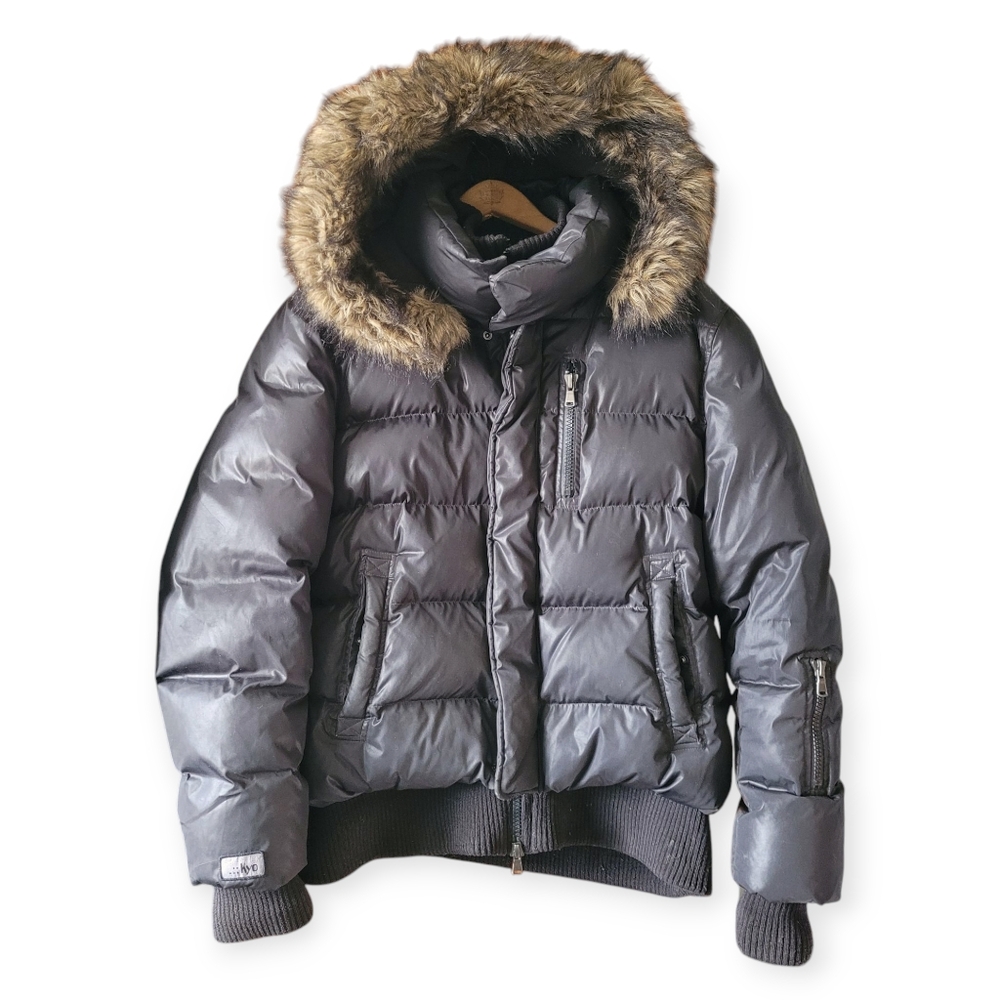 Soia & Kyo Men's Black Down Puffer Jacket with Faux Fur Hood XXL Quilted